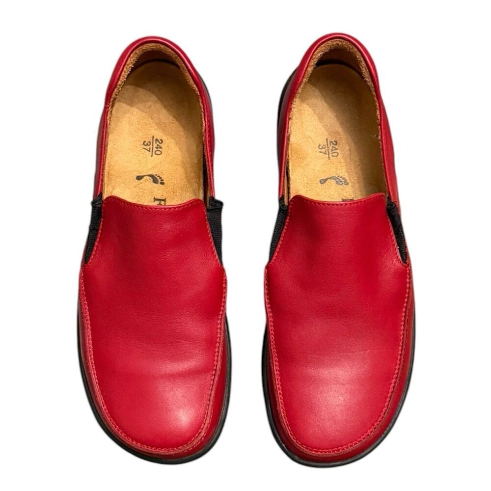 Footprints by Birkenstock Red Leather Slip On Loafers Shoes Womens 37 US 6.5